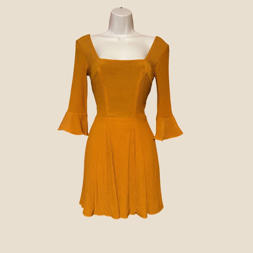 RARE Christy Dawn's The Emily Dress Mustard Yellow Bell Sleeve Square Neck Mini